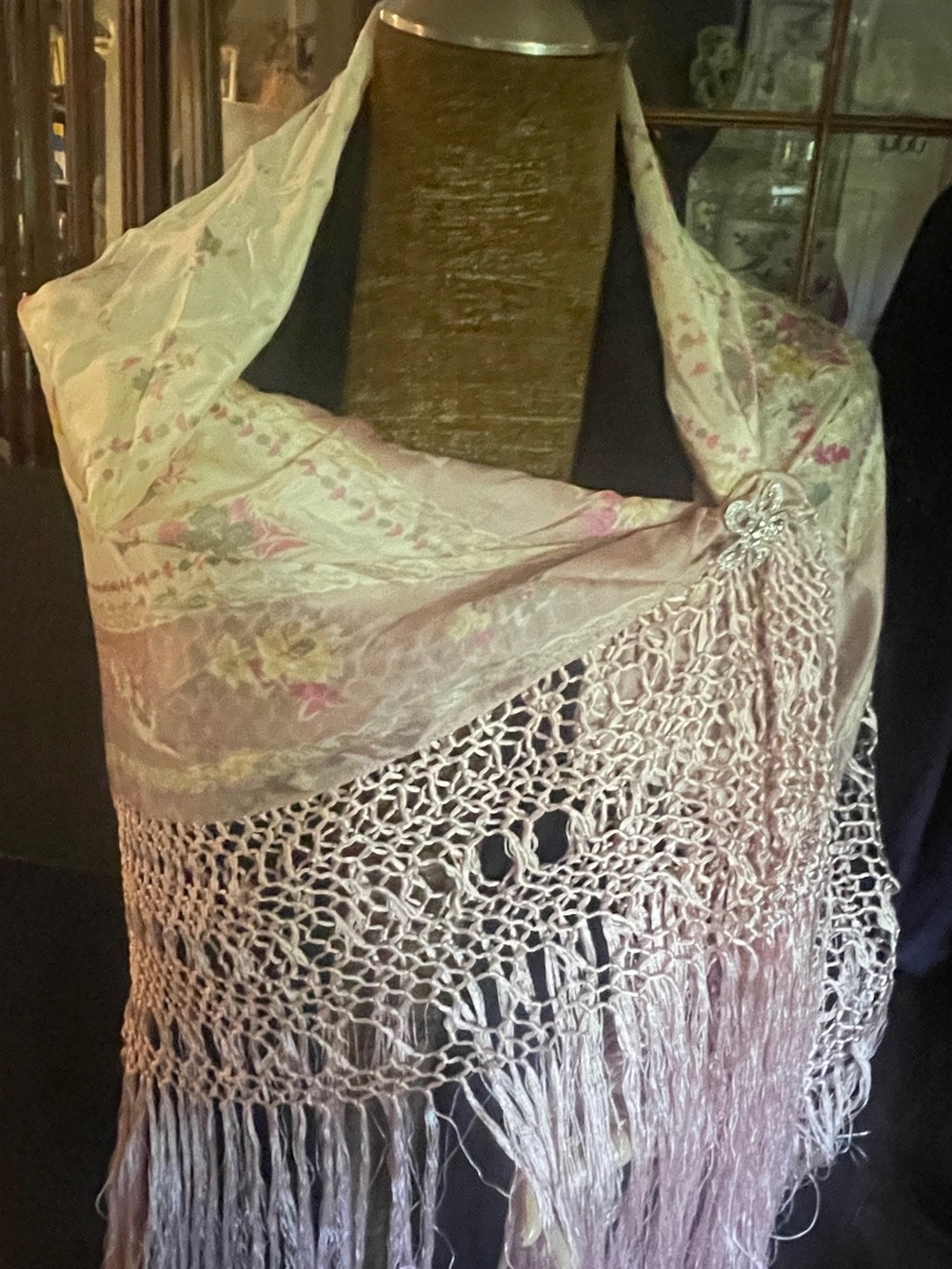 Delicate Silk special Edition Pink Floral Fringe Shawl Wrap